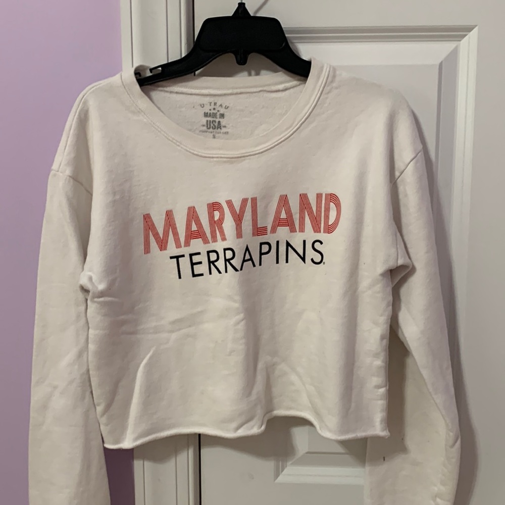 White long sleeve “Maryland Terrapins” crop top